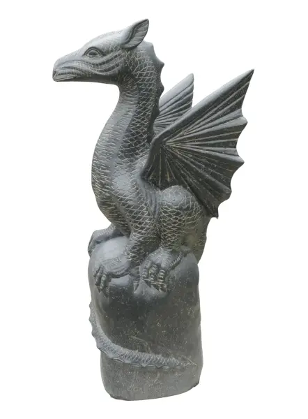 Product image 4 of the product “Sitting dragon on a rock, approx. 152 cm high. Cast stone, handcrafted & colored ”